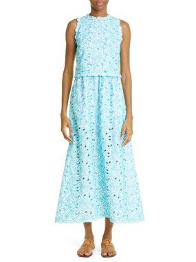 Loretta Caponi Fausta Embroidered Maxi Dress Women's Cotton Midi Size S - Italy
